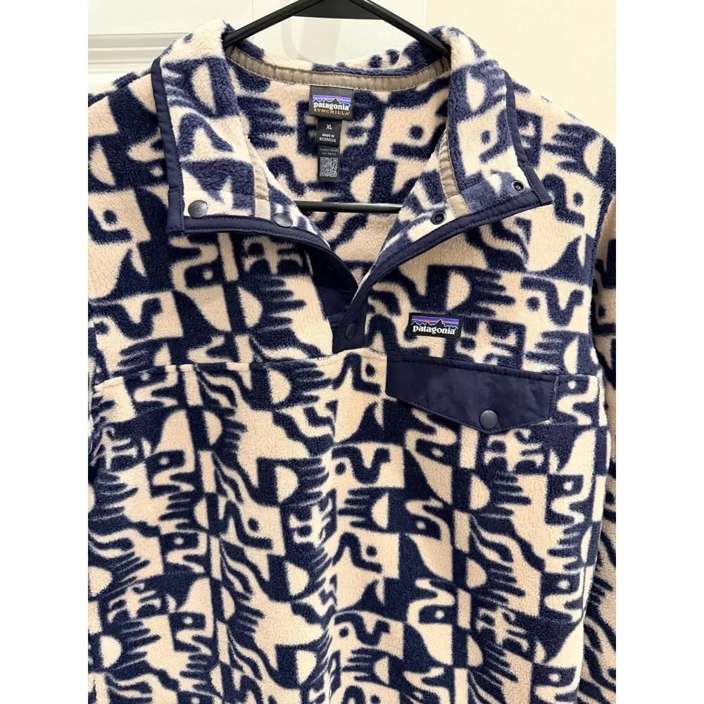 Patagonia Synchilla Snap-T Fleece Kids XL Navy Cream Print Women S M